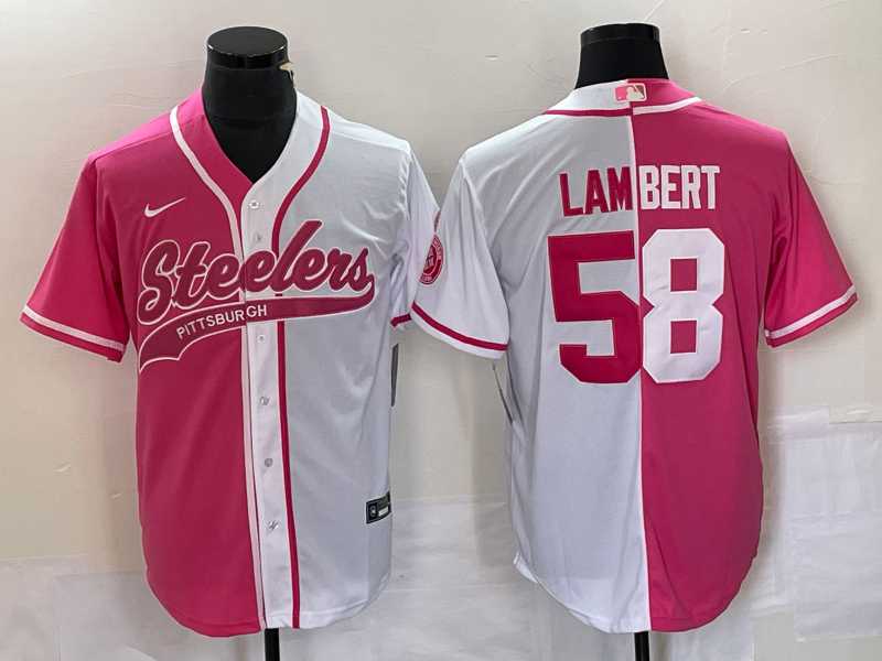 Men%27s Pittsburgh Steelers #58 Jack Lambert Pink White Two Tone With Patch Cool Base Stitched Baseball Jersey